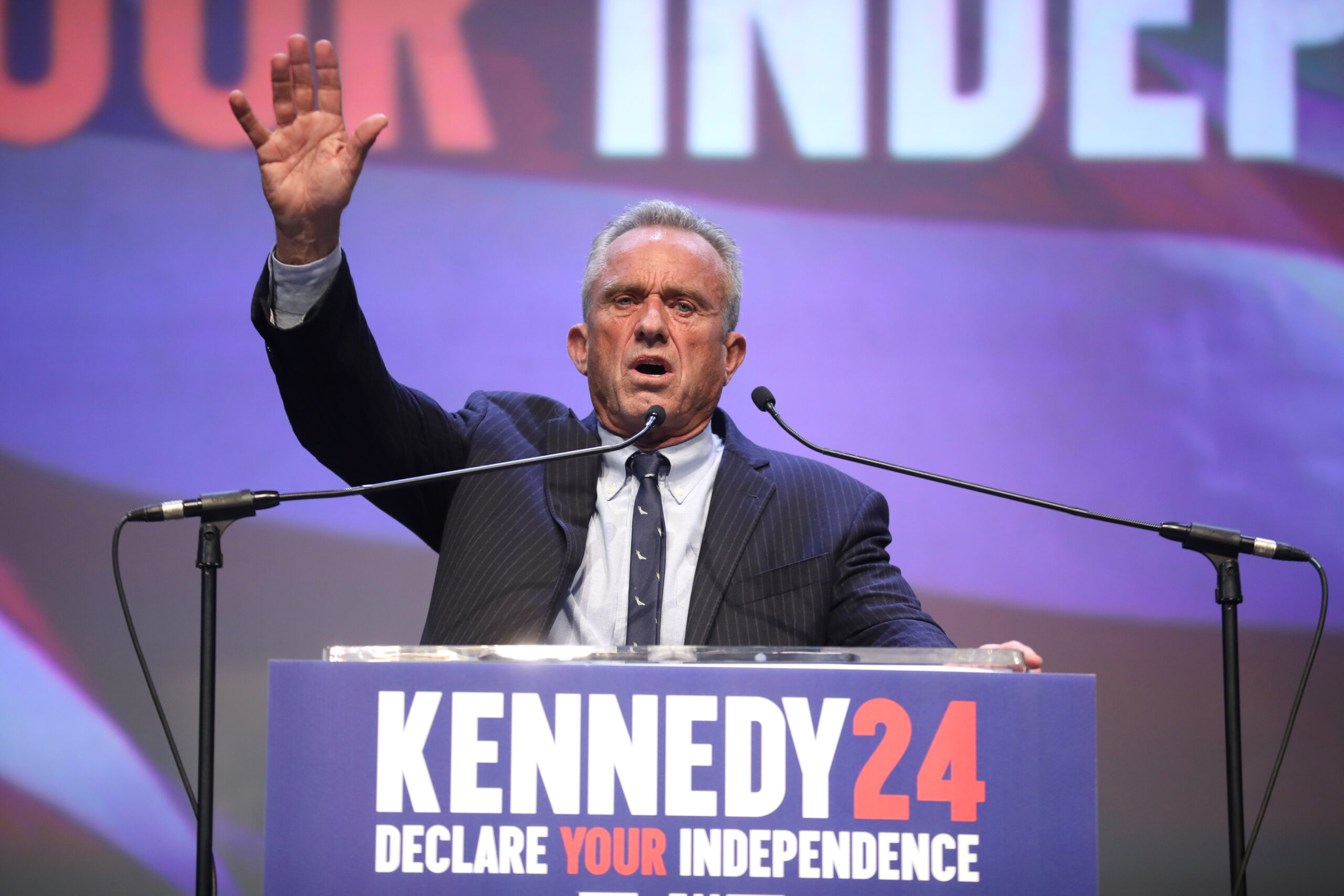 Robert F. Kennedy, Jr. speaking with supporters at a campaign rally at the Fox Tucson Theatre in Tucson, Arizona.