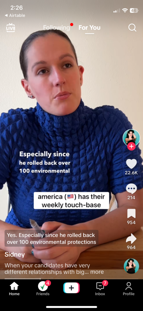 A screenshot of a TikTok. The caption reads "America has their weekly touch-base"