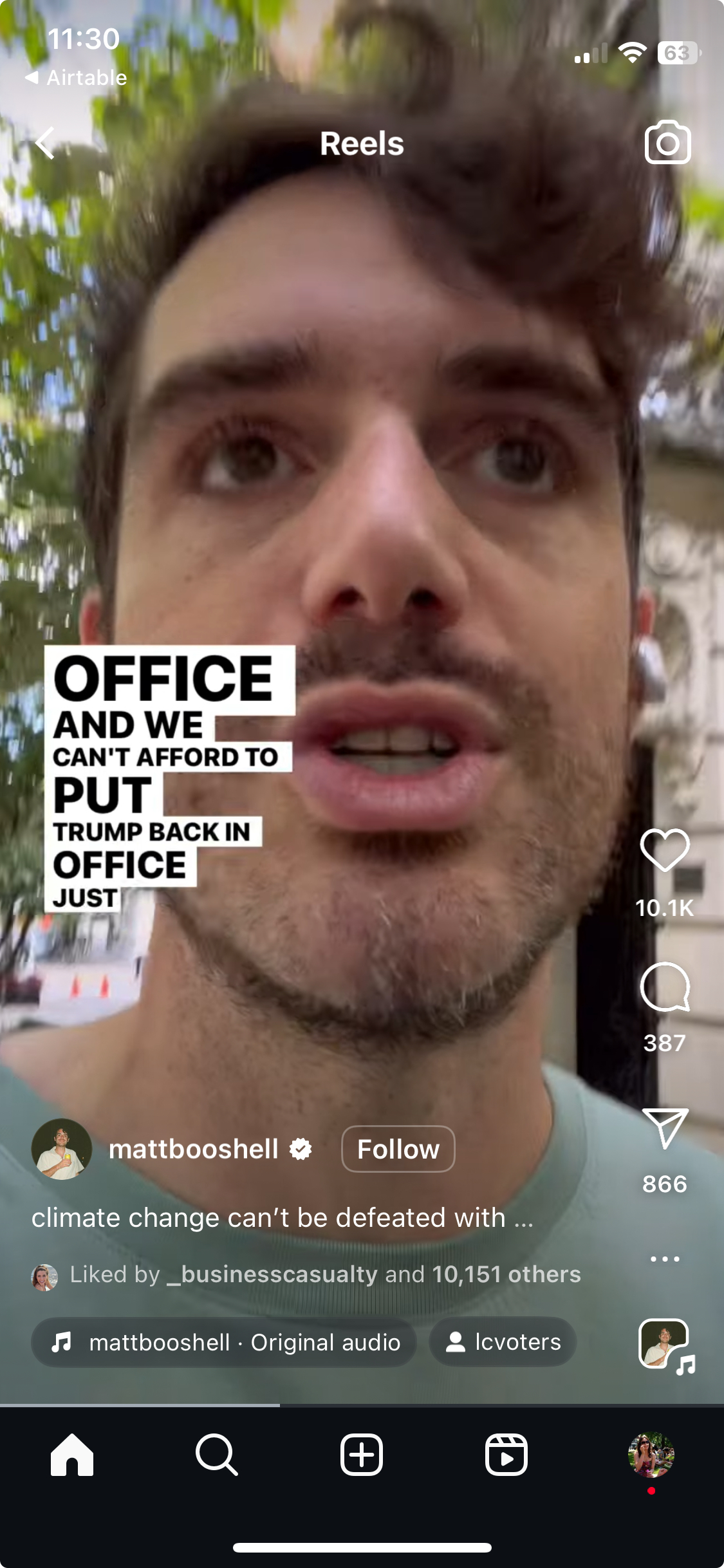 A screenshot of an Instagram reel